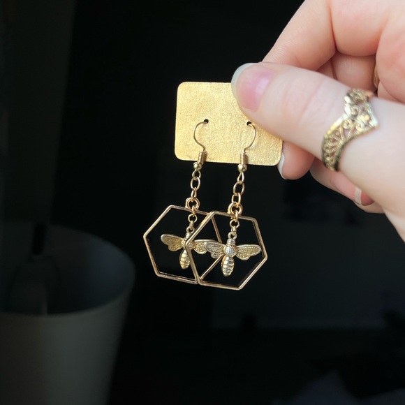 Bronze Honey Bee Dangle Earrings - Picture 3 of 3